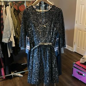 Eliza J cocktail dress , ivory with black lace overlay, 3/4 length sleeves ,